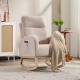 thumbnail image 3 of Modern Accent Rocking Chair Rocking Chair with Solid Wood Legs, Upholstered Nursery Glider Rocker, Comfy Armchair with Side Pocket, Living Room Lounge Arm Chair with High Backrest (Beige,teddy), 3 of 8