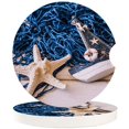 thumbnail image 1 of RYLABLUE Theme Starfish and Fishing Net Set of 6 Car Coaster for Drinks, Absorbent Ceramic Stone Coasters Cup Mat with Cork Base for Home Kitchen Room Coffee Table Bar Decor, 1 of 5