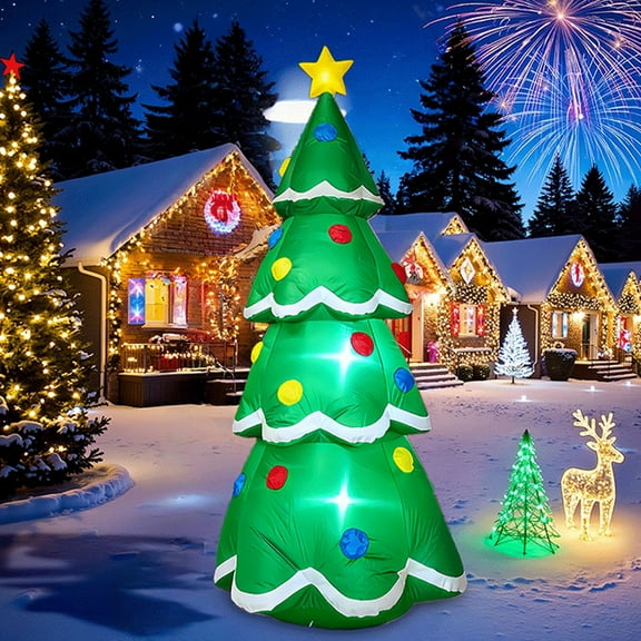 7-Foot Tall Christmas Inflatable Tree Decorations for Outdoor Use,Blow-Up Christmas Tree Yard Decor with LED Lights,Star Treetop,and Colorful Candy Canes for Christmas Holiday Parties,Indoor Garden