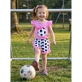 thumbnail image 4 of BemeyourBBs Toddler Baby Girls Football Outfit Infant Baby Girls Summer 2 Piece Outfits Flying Short Sleeve Soccer Bow Embroidered TShirt Tops Ruffle Trim Shorts Sets Toddler Girls Summer Outfit, 4 of 9