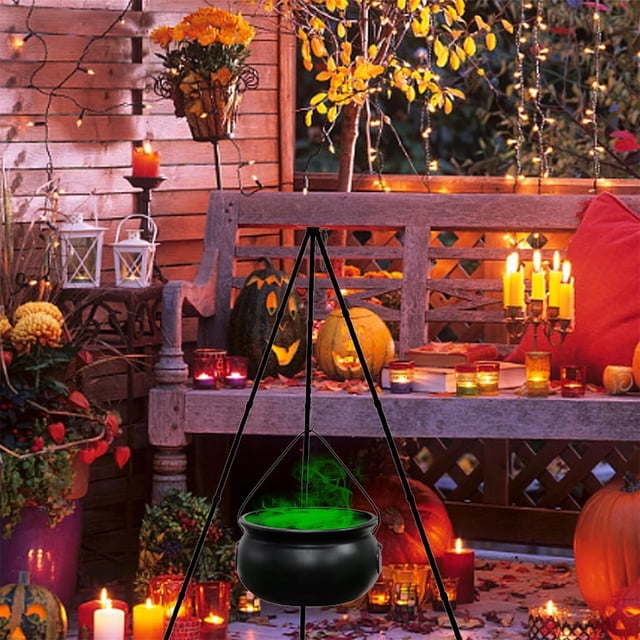 Fiudx Caldero de Bruja de Halloween, Cubo de Dulces de Plástico Negro, Diseño de Asa Portátil, Decoración Creativa para Fiestas, Uso Versátil En Bares y Clubes, Decoración Nocturna Divertida, 1 Juego