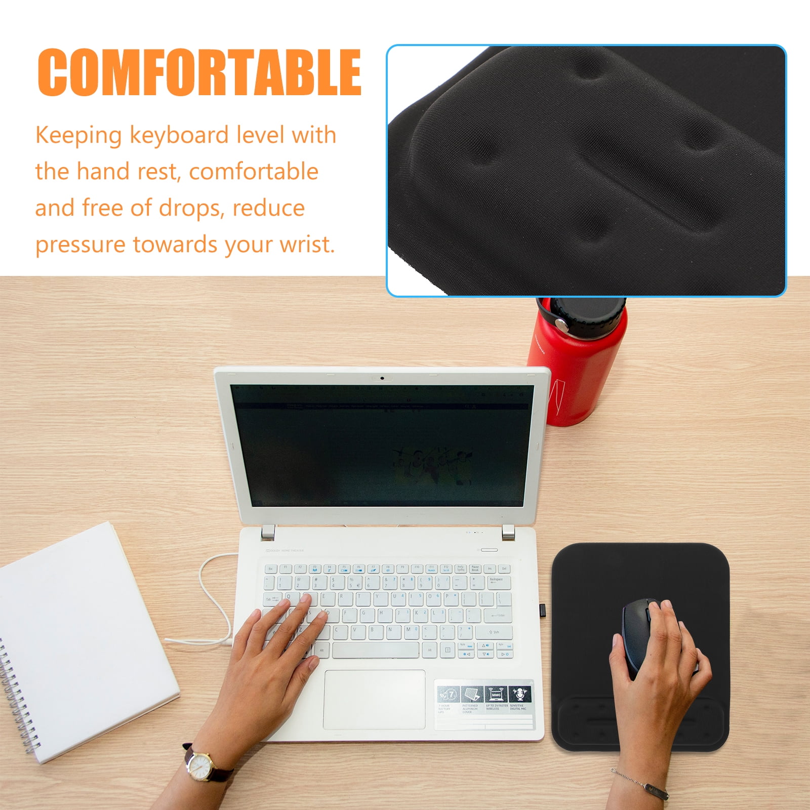 Mouse Pad Large Mouse Pad Mat with Wrist Rest Gel Support Comfort Memory Non Slip Base for Laptop PC Computer Desktop (Black)