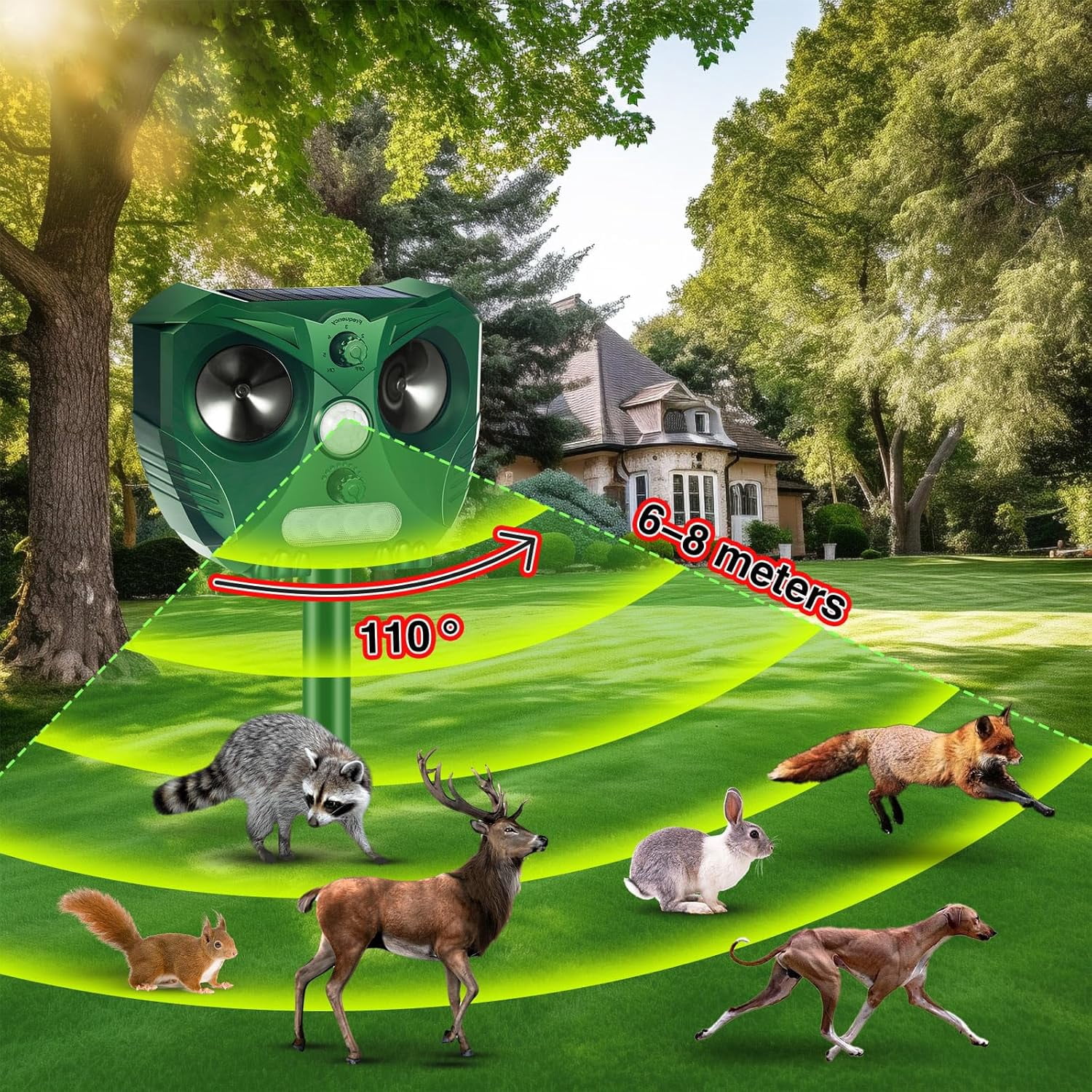 KingFurt 2PCS  Ultrasonic Animal Repellent, Waterproof Cat Deterrent Outdoor with Motion Detection & LED Flash Light for Yard