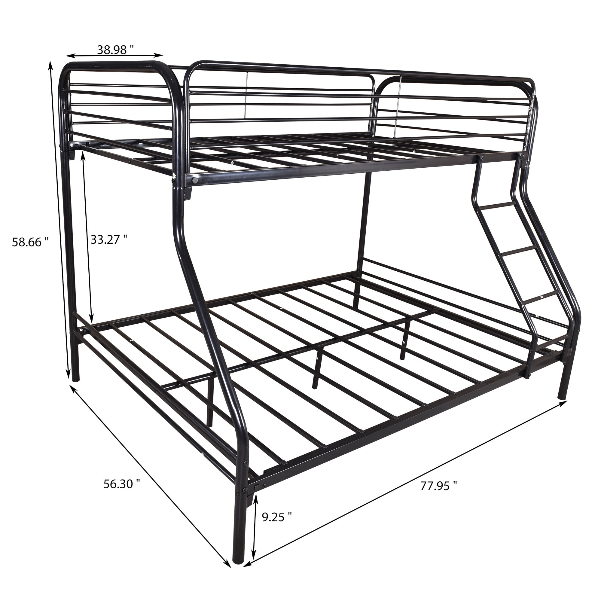 Heavy Duty Twin-Over-Full Metal Bunk Bed, Reinforced Steel Frame with Enhanced Upper-Level Guardrail & Inclined Ladder, Under Bed Storage, Easy Assembly with All Tools, Black