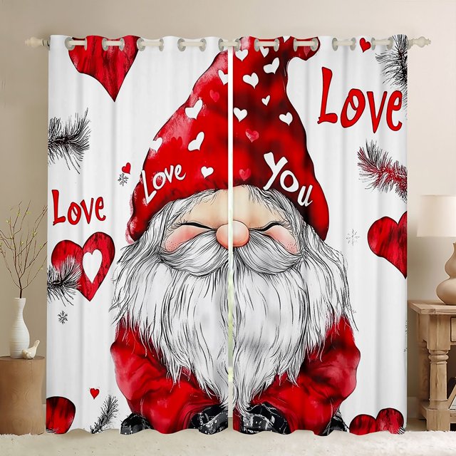 Erosebridal Cadeaux Gnome Rideaux & Draperies Couples Saint-Valentin Gnome Rideaux, Cœurs d'Amour Rouges Romantiques 30 %-50 % Rideaux Occultants Gnomes Amour Saint-Valentin Rideaux de Fenêtre 52 Pieds'Lx63 Pieds'H