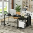 thumbnail image 4 of Costway L-shaped Computer Desk with Power Outlet, Fabric Drawers, Metal Mesh Shelves Black, 4 of 9