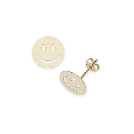 14k Yellow Gold Smilie Stamping Children Earrings - Measures 9x9mm
