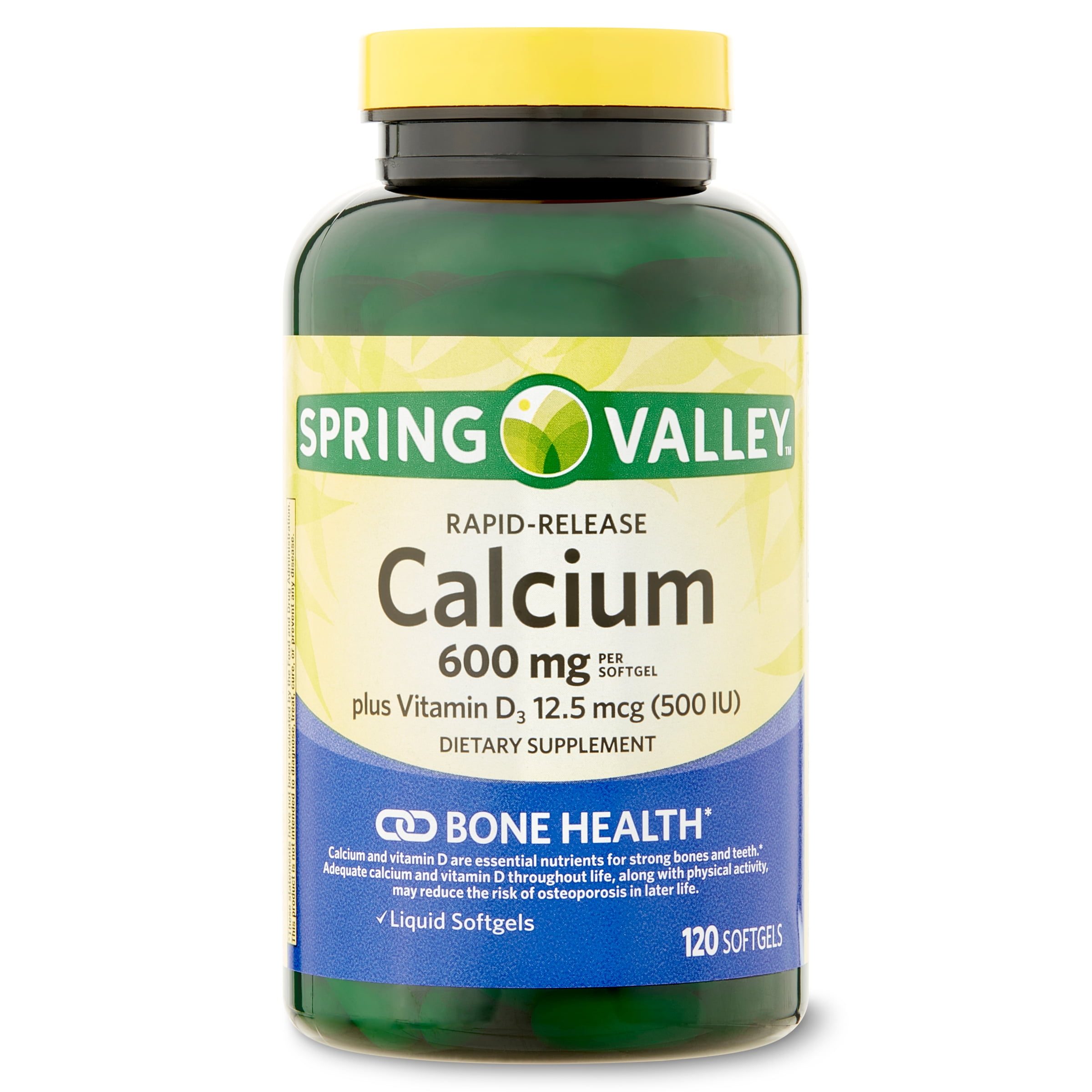 Spring Valley Rapid-Release Calcium, Dietary Supplement, Softgel Capsules, 600 mg, 120 Count