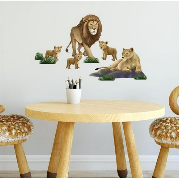 Lion Family Wall Decals Safari Animal Kids Wall Stickers Includes 13 Decals 4"-14" in Realistic Colors