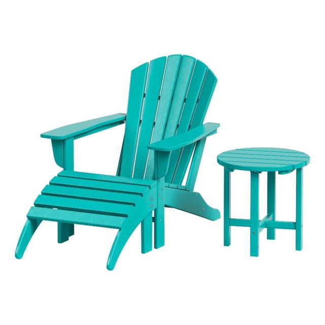 Portside 3-Piece Set Classic Adirondack Chair with Ottoman and Round Side Table