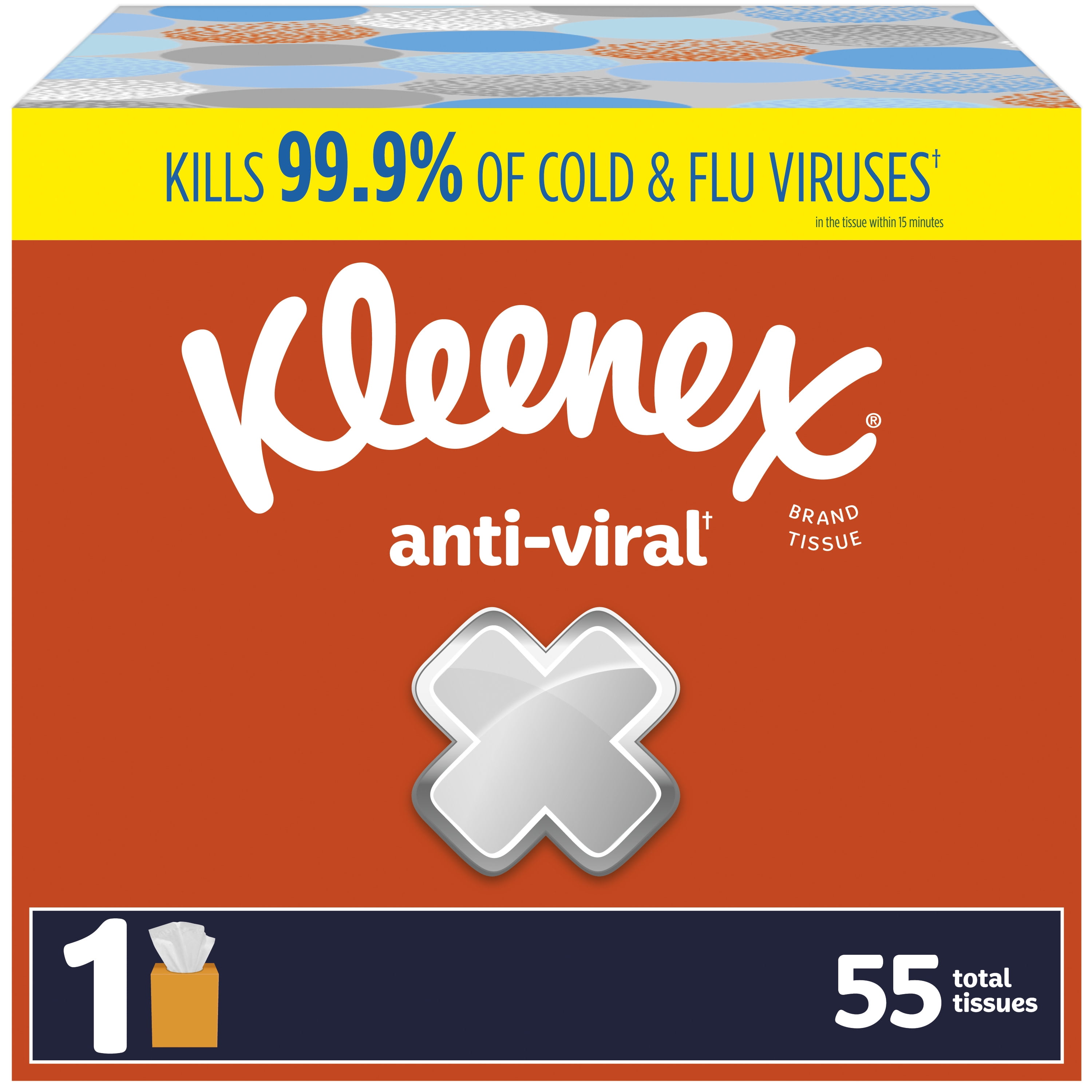 Kleenex Anti-Viral Facial Tissues, 1 Cube Box (55 Total Tissues)