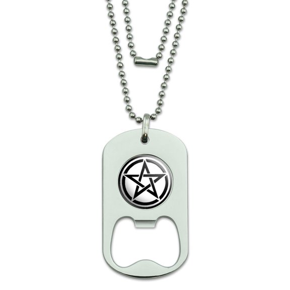 Pentagram -  Pentangle Star Wiccan Witch Dog Tag Bottle Opener