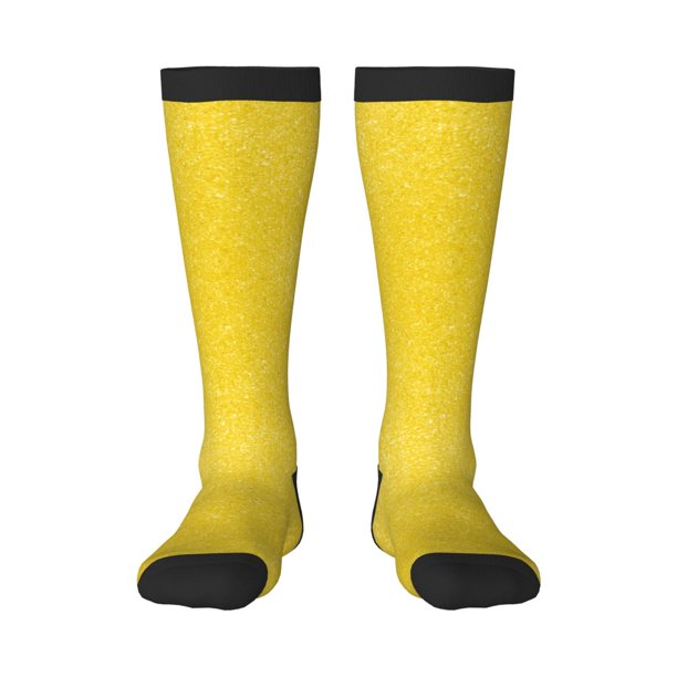 Fotbe Yellow Glitter Calcetas Divertidas Estampadas para Hombre y Mujer, Calcetas de Algodón hasta la Rodilla para Caminar, Correr, Enfermería y Embarazo