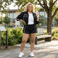 thumbnail image 2 of Busydd Lounge Sets for Women Trendy Solid Color Striped Two Piece Sets for Women Casual Workout Long Sleeve Zip Up Jacket and Shorts Womens Sets, 2 of 9