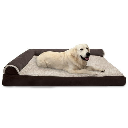 UPC: 0842229115697 | FurHaven Pet Products Two-Tone Faux Fur & Suede Deluxe L-Chaise Memory Top Sofa-Style Pet Bed for Dogs & Cats – Espresso Jumbo Plus