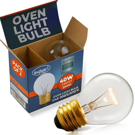 Oven Light Bulbs – 40 Watt Appliance Replacement Bulbs. High Temp G45 E26/E27 Socket .2 Pack