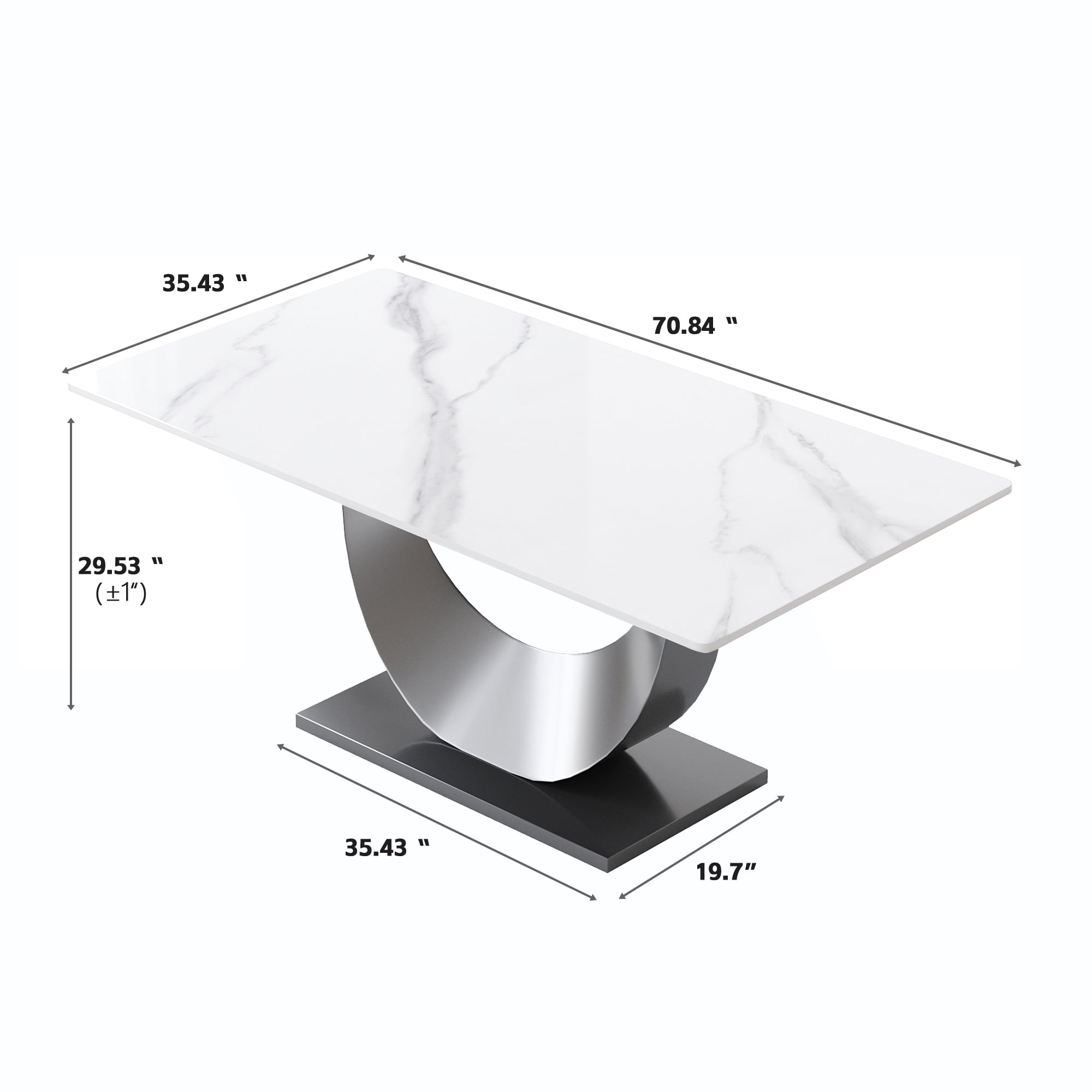 Magic Home 71" Light Luxury Sintered Stone Dining Table,Slate Rectangular Tabletop with Stainless Steel Base,Dining Table for 6 Person for Dining Room, White Tabletop