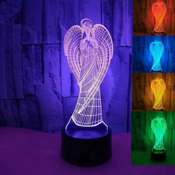 YSITIANNA 3D Angel Wing Night Light Lamp Illusion Night Light 7 Color Changing Touch Switch Table Desk Decoration Lamps Gift with Acrylic Flat ABS Base USB Cable Toy STNL#1394