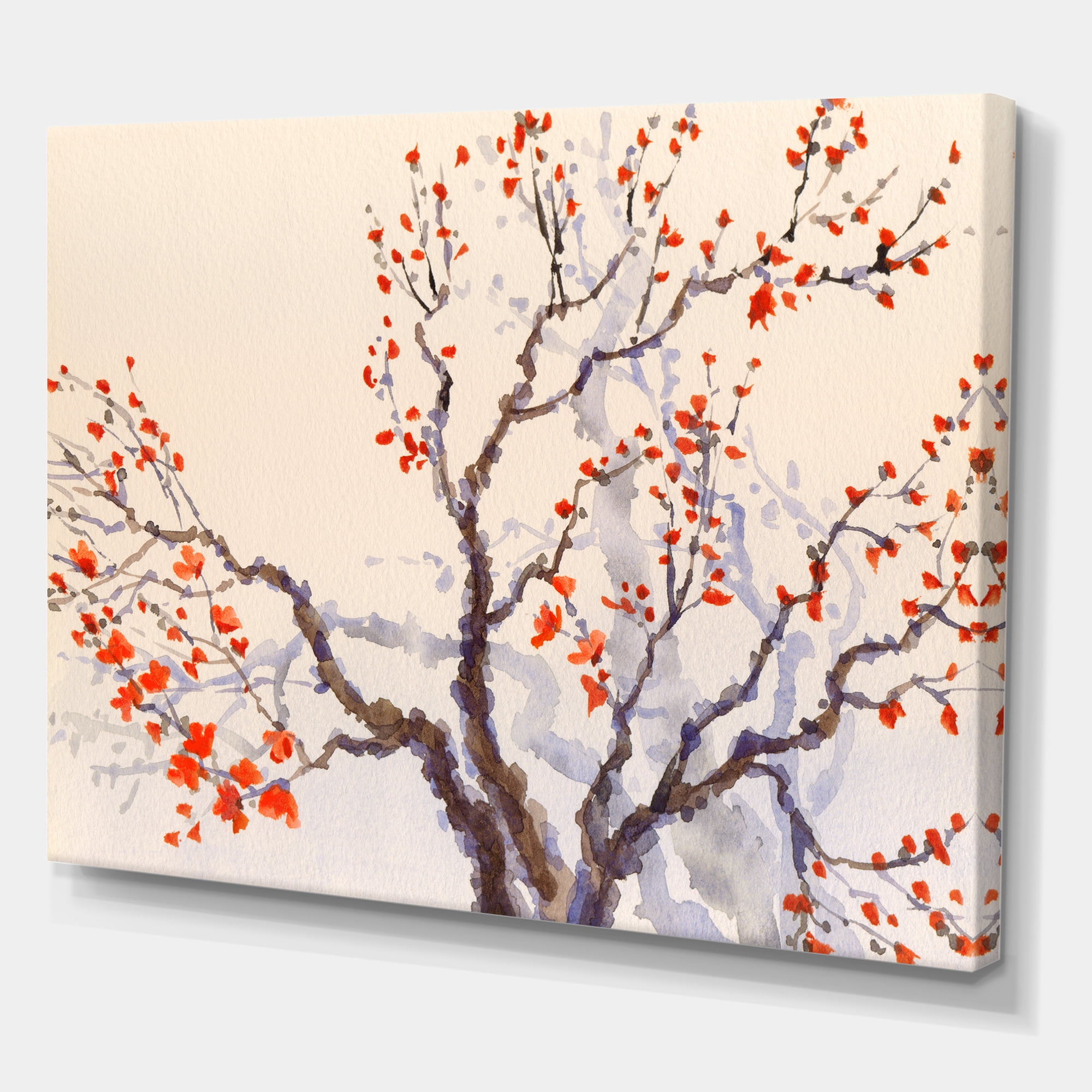 Designart ' Buds and Red Flowers On The Spring Blossoming Tree ' Traditional Canvas Wall Art Print