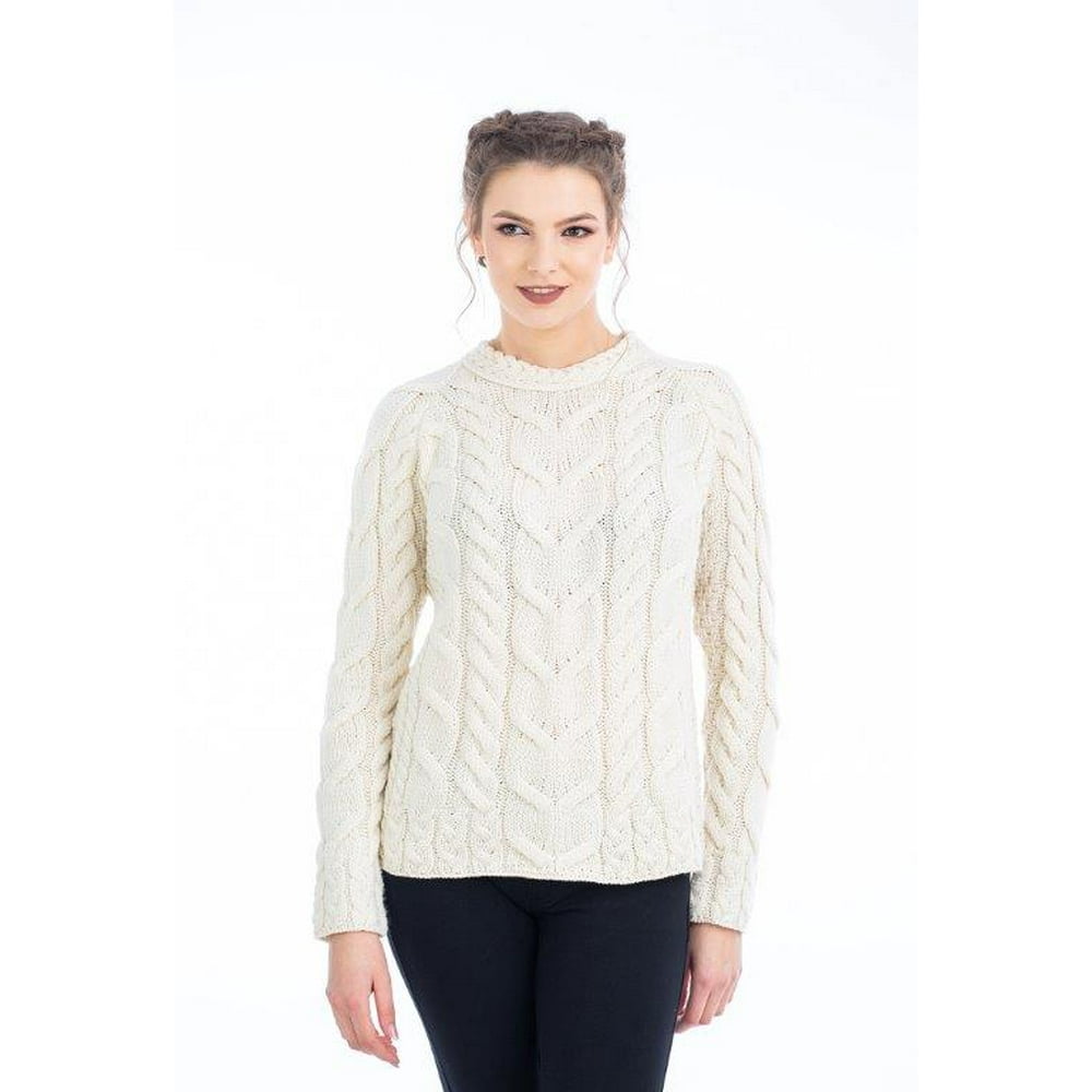 SAOL SAOL Irish Cable Knit Sweater for Women 100 Merino Wool