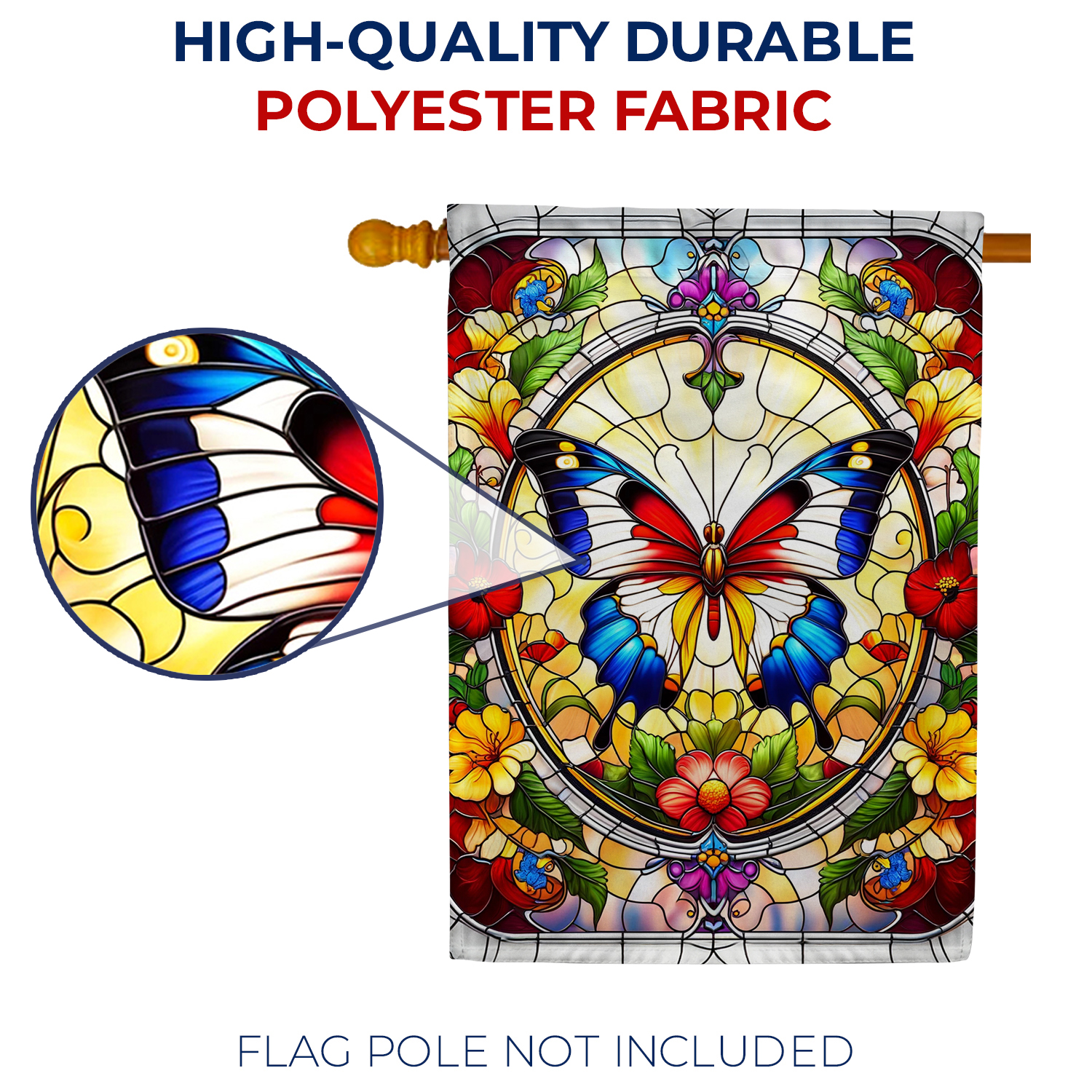 America Forever Stained Glass Butterfly House Flag, 28 x 40 inch Double Sided, Spring Summer Floral Decorative Seasonal Outdoor Decor, Holiday Outside Decorations Yard Flag