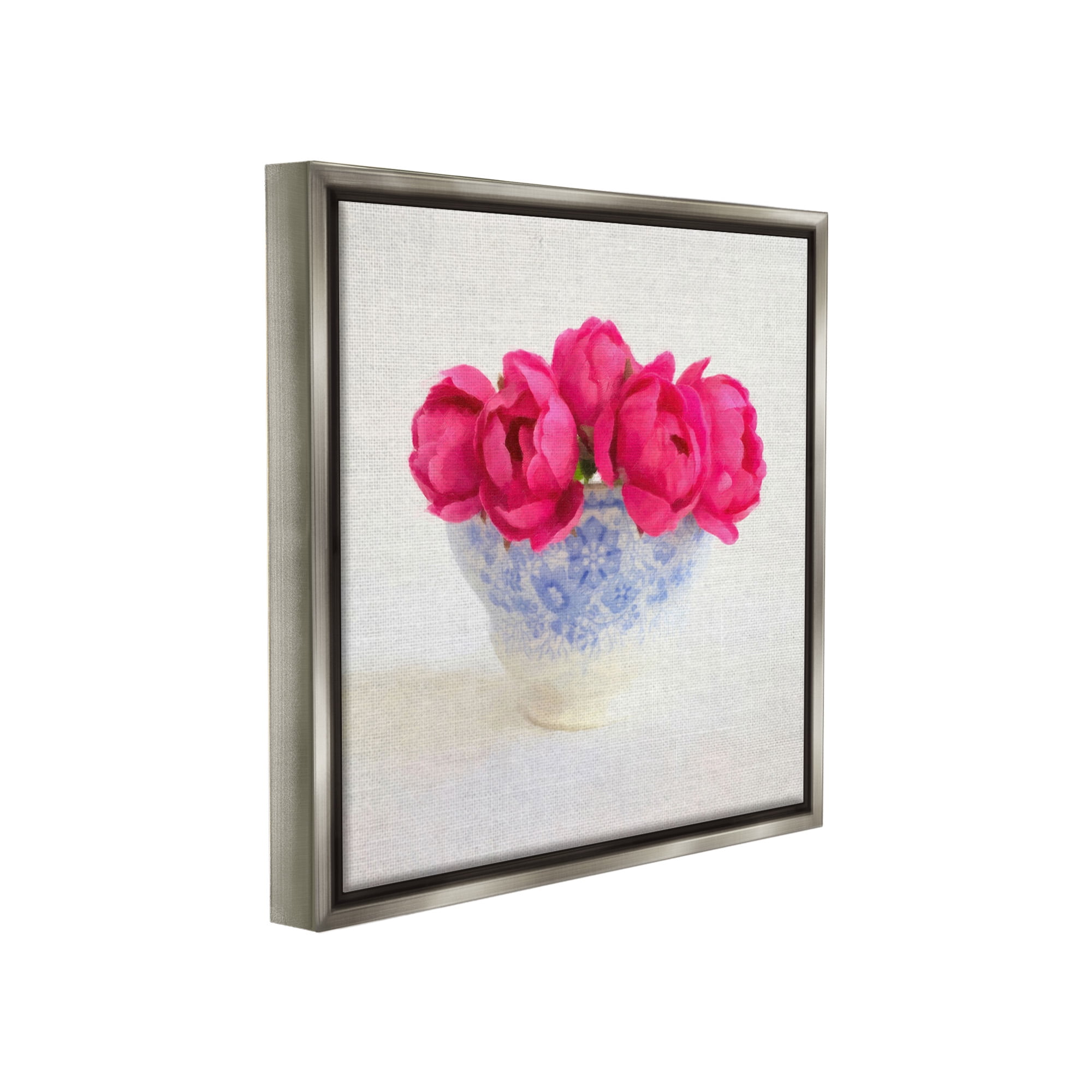Stupell Industries Roses in Subtle Vase Botanical & Floral Painting Gray Floater Framed Canvas Art Print Wall Art, 25 x 25