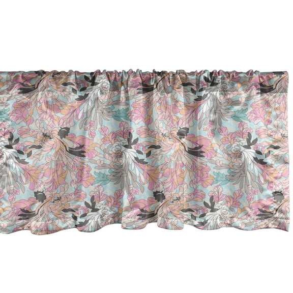 Ambesonne Floral Valance Pack of 2, Asters on a Pale Blue Back, 54"X18", Blue Grey Pink