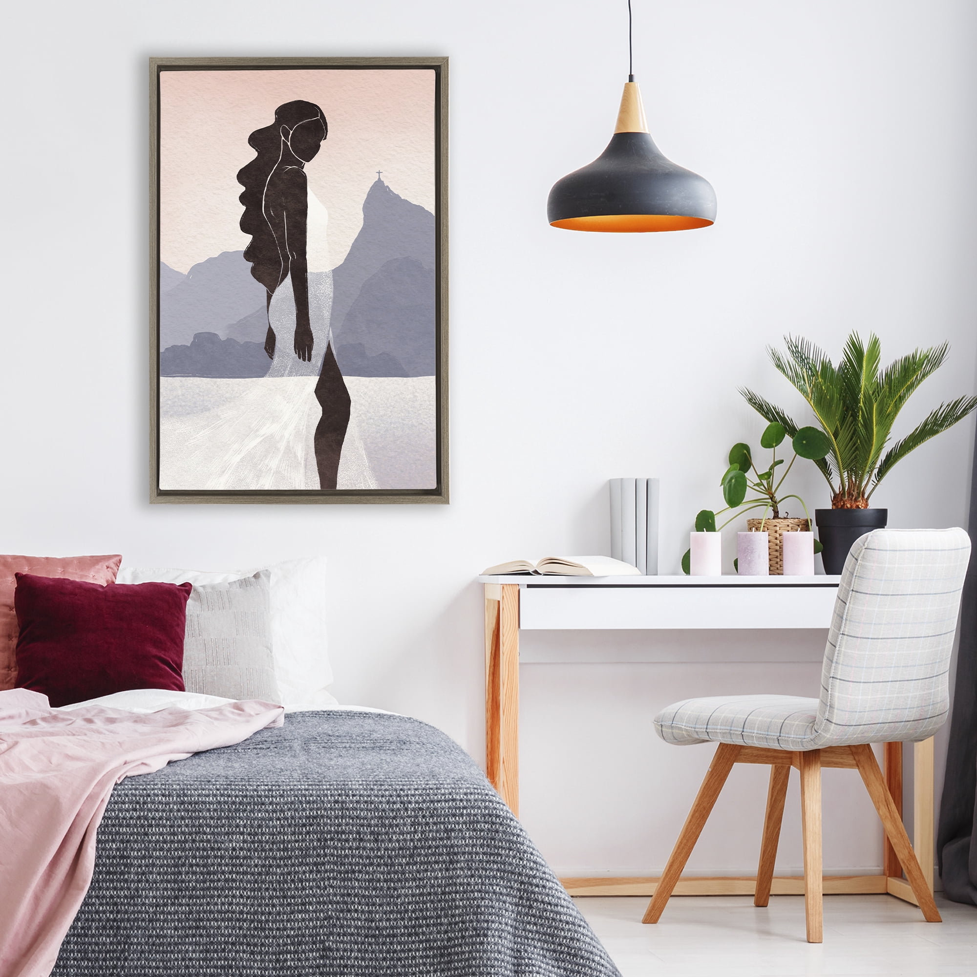 Stupell Industries Garota Silhouette Portrait Brown Framed Floater Canvas Wall Art, design by Yuyu Pont