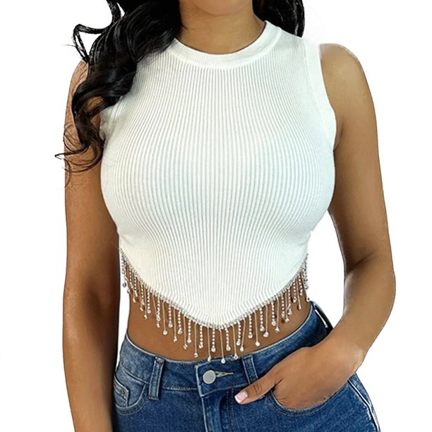 Playeras,Blusas y Tops,Ropa para Mujer Camisola para mujer Camisetas sin mangas Camiseta sin mangas Sexy con cuello redondo y de para mujer, novedad de primavera y verano (White, S)