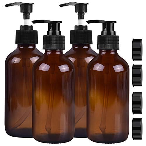 Download Aquue Empty Amber Glass Pump Bottles 8oz Pump Bottles Pack Of 4 Refillable Containers Walmart Com Walmart Com