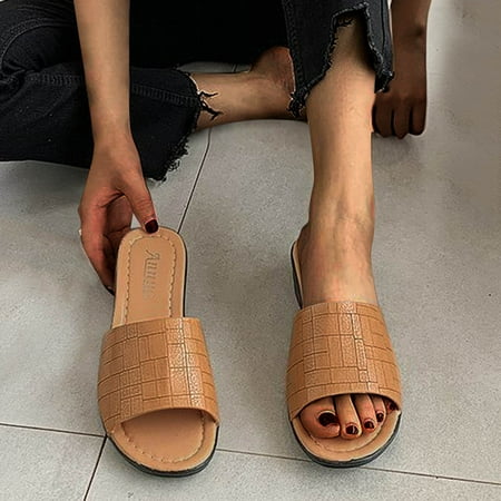 

And Slippers Women Leather Solid Surface Color Heel Beach Sandals Slope Fashion Women s sandals Note Please Buy One Or Two Sizes Larger
