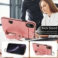 thumbnail image 5 of for iPhone XR Wallet Case with Card Holder, Hand Wrist Strap Loop Holder Kickstand, Finger Grip Ring PU Leather Double Buttons Shockproof Soft TPU Cover for iPhone XR, Pink, 5 of 10