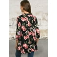 thumbnail image 2 of Black 3/4 sleeve round neck floral print tunic top, 2 of 2