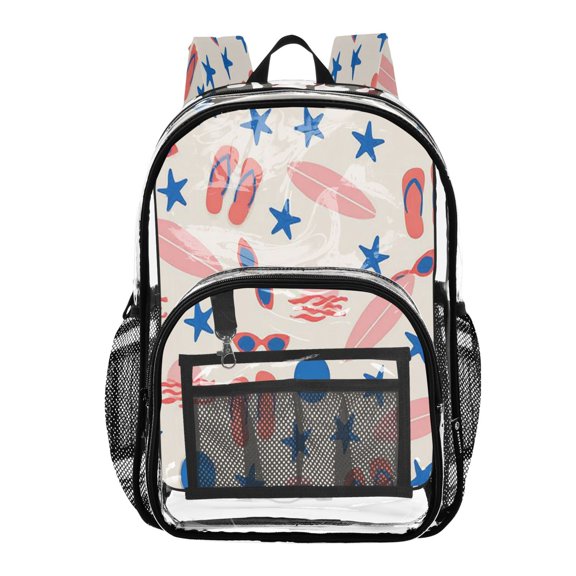 PVC Transparent Backpacks Clear Backpack for Travel and Outings Cheerful Beach Motifs
