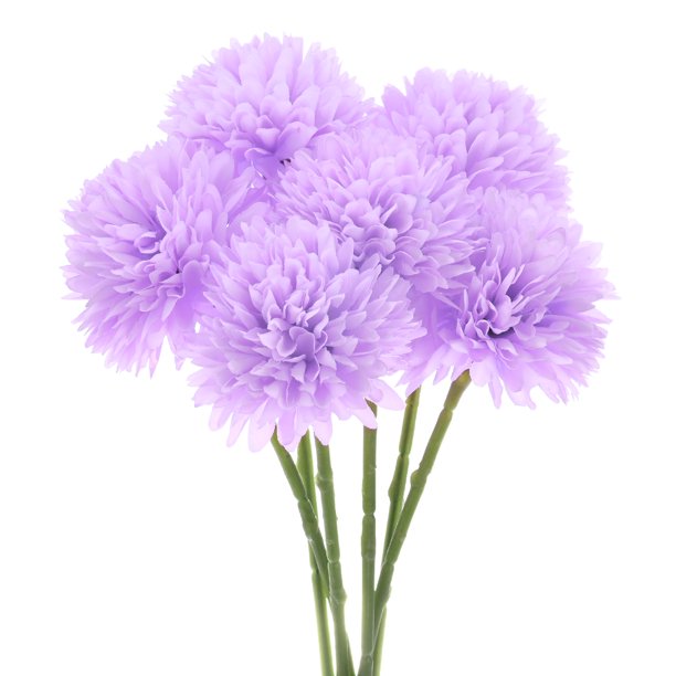 Uxcell 6 paquetes de flores de bola de crisantemo artificial de 11 pulgadas, ramos de crisantemo de seda para el hogar púrpura claro