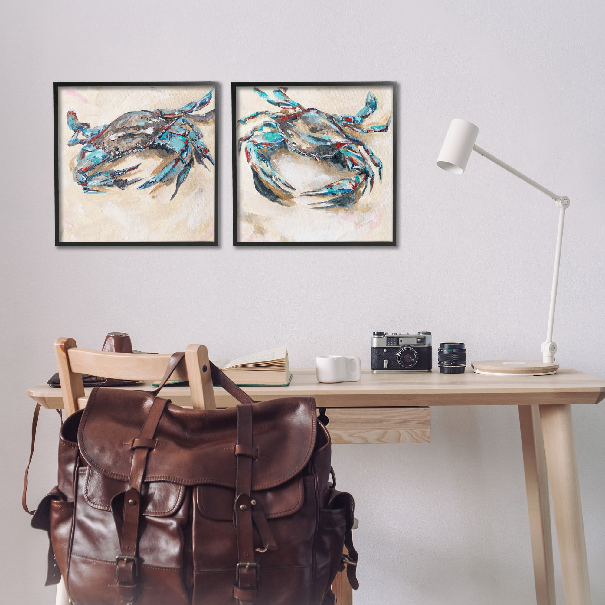 Stupell Industries Blue Crabs on Sand Animals & Insects Painting Black Framed Art Print Wall Art, 17 x 17, Set of 2