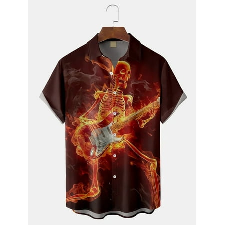 

MLFU Casual Summer Music Guitar Lightweight Short Sleeve Regular H-Line Shirt Collar Shirts For Men