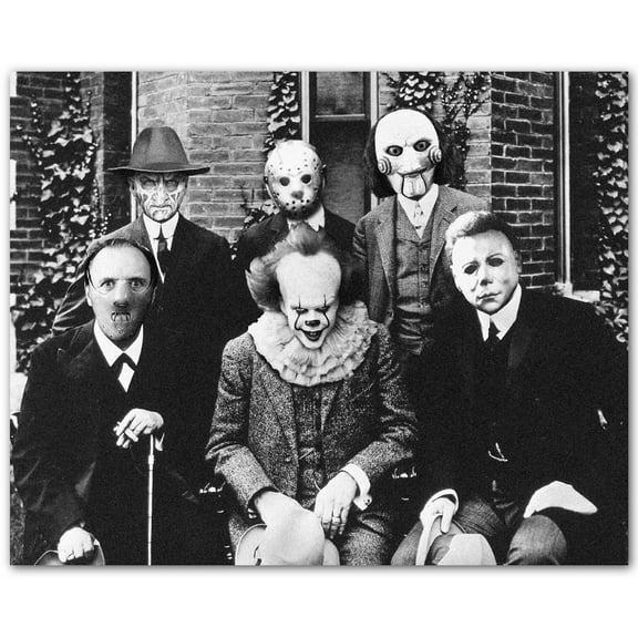 Halloween Groupie  Spooky Horror Movie Villains Wall Art Decor, Rustic Scary Movie Poster Print for Home, Office, Studio & Dorm