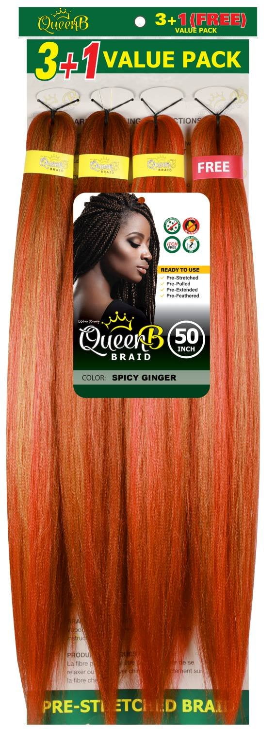 QueenB 4X Value Pack Pre-Stretched Braiding Hair 50” – Color #RED