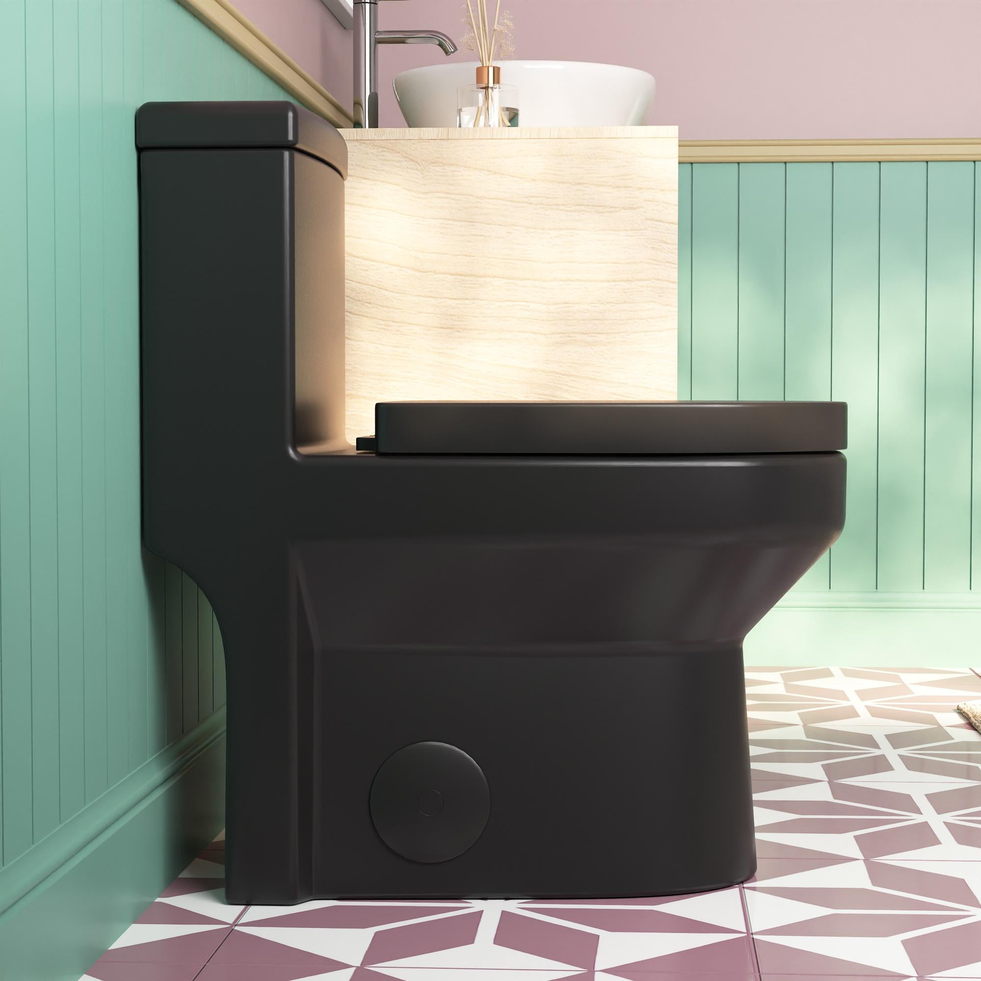 Liberty 12 in. Rough In 1-Piece 1.1/1.6 GPF Dual Flush Compact Round Toilet in Matte Black Seat Included