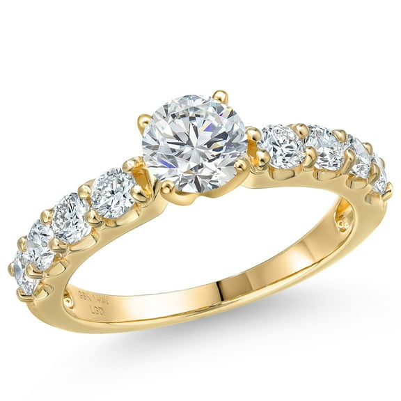 Gem Stone King 1.63 Cttw IGI Certified Lab Grown Diamond in 14K Yellow Gold Engagement Ring for Women | Round Center Diamond 0.75 Ct | E-F Color | VS1 Clarity | Size 5