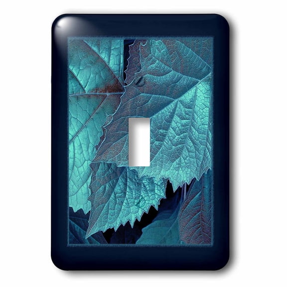 3dRose, Turquoise and cobalt blue metallic leaves with navy blue frame, single toggle switch
