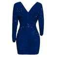 thumbnail image 3 of BLTIBY Womens Sequin Evening Dress Hip Wrap V-Neck Ruched Waist Long Sleeve Glitter Cocktail Party Slim Formal Gown Fashion Elegant Dress Blue S, 3 of 4