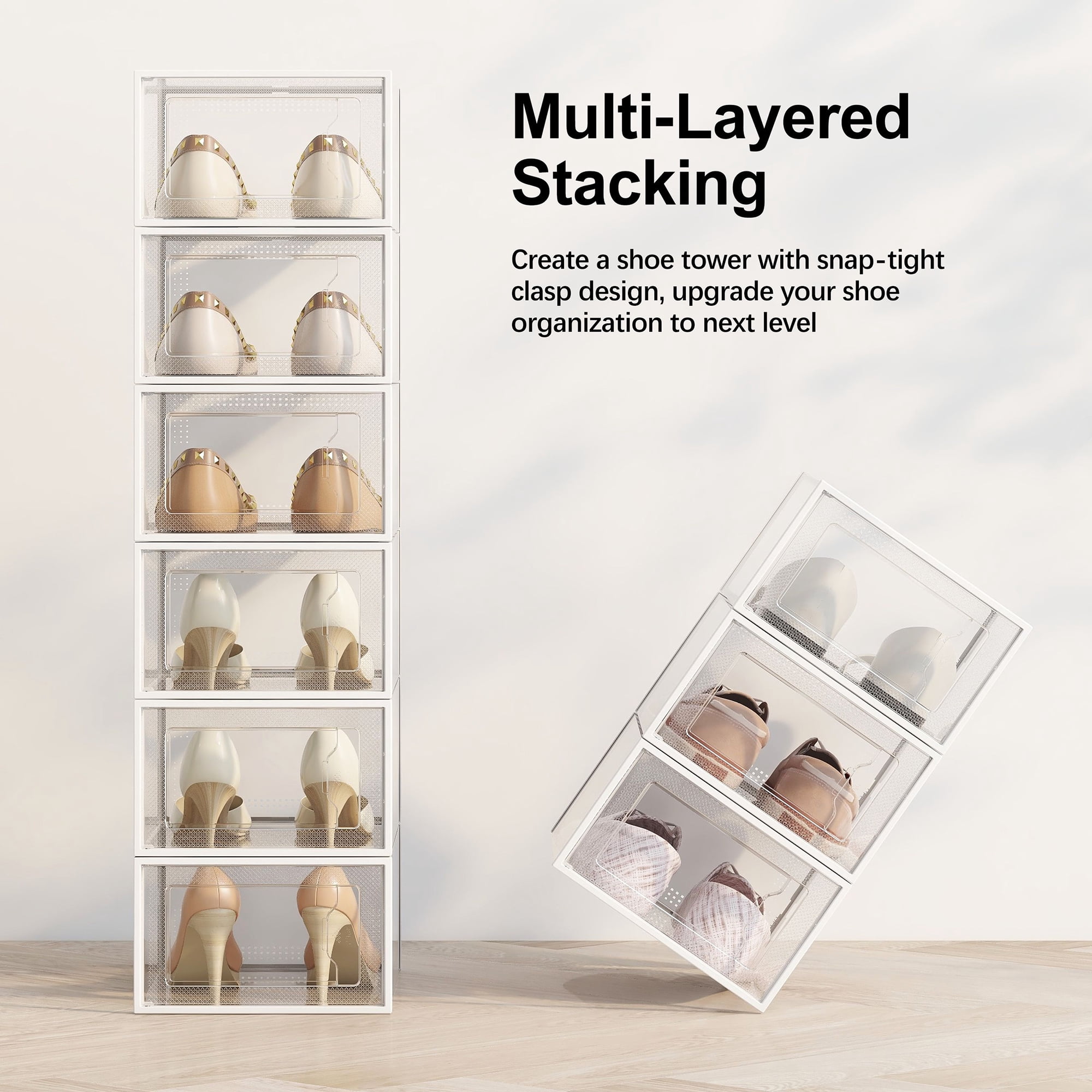 SEE SPRING Large Shoe Storage Box Organizers for Closet,Foldable Sneaker Containers Bin Holder,12 Pack