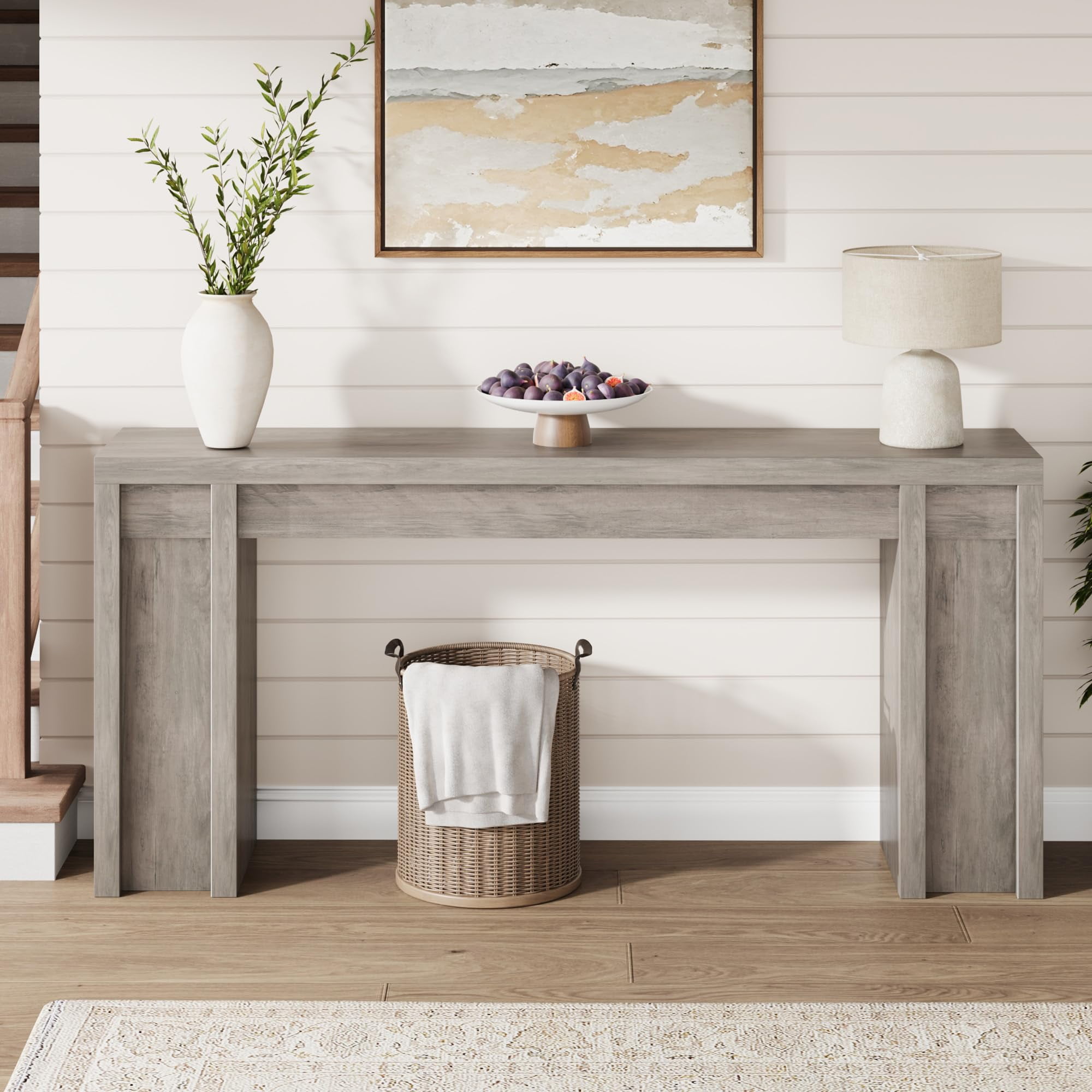 Soonbuy 70" Extra-Long Wood Console Table, Rustic Farmhouse Sofa Table for Behind Couch, Sturdy Versatile Display Entryway Table for Foyer Hallway Living Room