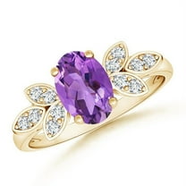 ANGARA Natural Vintage Style 1.15 ct Amethyst Ring with Diamond Accents in 14K Yellow Gold for Women (Size-8x6mm) | February Birthstone, Anniversary, Jewelry Gift for Women | Natural Amethyst Ring