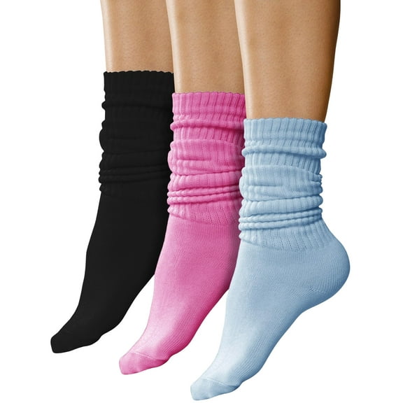 3 Pairs Slouch Socks for Women, Soft Extra Long Scrunch Knee High Sock, Bulk Pack, White, One Size