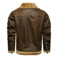 thumbnail image 3 of gbyLJF Men's Lapel Long Sleeve Coat Fleece Lined Zipper Warm Leather Jacket Casual Comfy Jacket with Zipper Pockets, 3 of 9