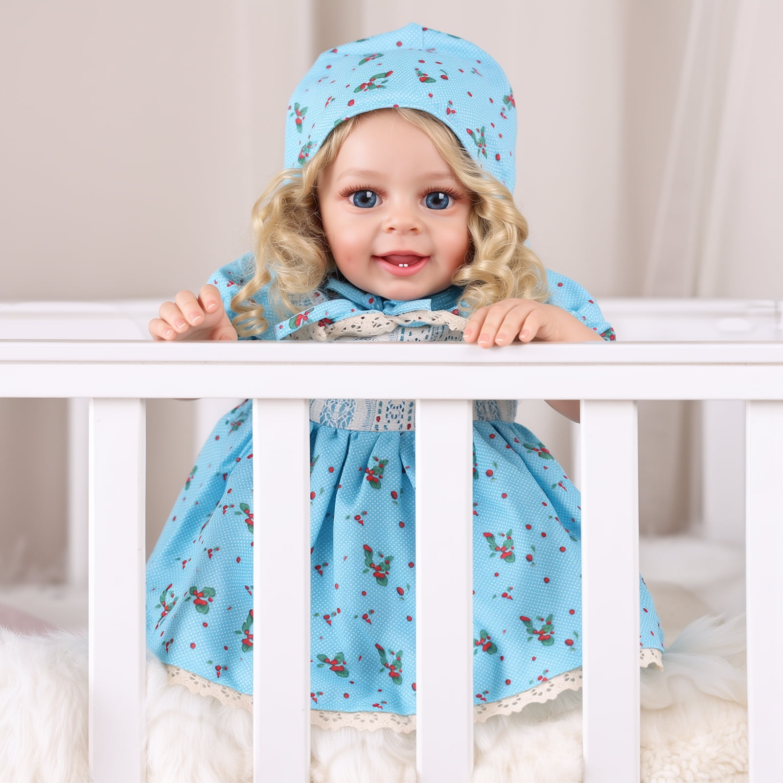 RSG Reborn Baby Dolls Baby Doll Soft Cloth Body with Blue Dress Birthday Gift