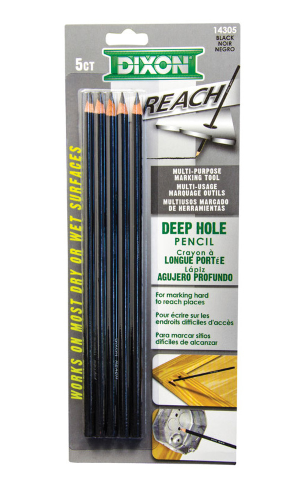 Lápices De Madera Dixon Reach Con Mina De 5.5mm - Paquete De 5, Para Marcar Agujeros Profundos Y Esquinas Estrechas